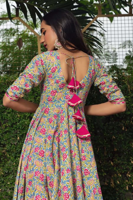 Pomcha Jaipur Hand Block Print Anarkali Pant Set 