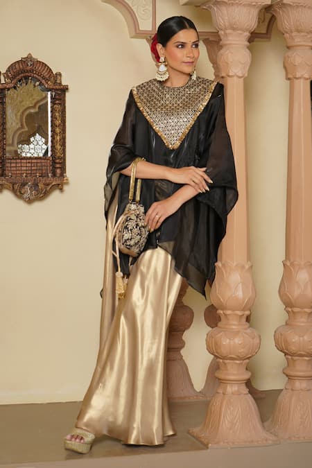 Monk & Mei By Sonia Anand Sequin Fleur Jaal Embroidered Yoke Cape Sharara Set