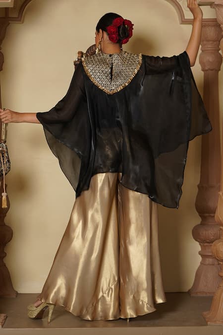 Monk & Mei By Sonia Anand Sequin Fleur Jaal Embroidered Yoke Cape Sharara Set