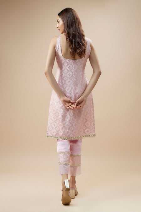 Monk & Mei By Sonia Anand Checkered Woven Kurta Pant Set 