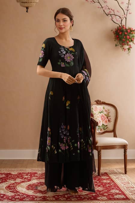 Naintara Bajaj Hand Painted Floral Anarkali Set