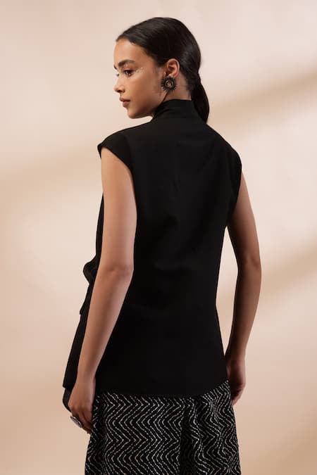 Kyra By Bhavna Black Wrap Top & Printed Pants Set 