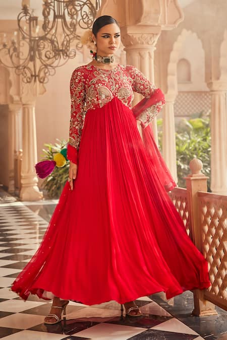 Anu Pellakuru X AZA Embroidered Red Anarkali Set