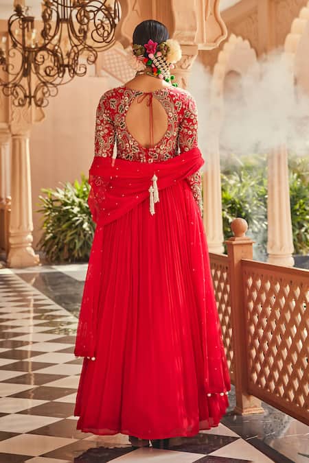 Anu Pellakuru X AZA Embroidered Red Anarkali Set