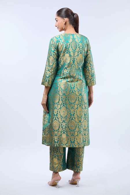 Samyukta Singhania Peacock Green Brocade Kurta Set 