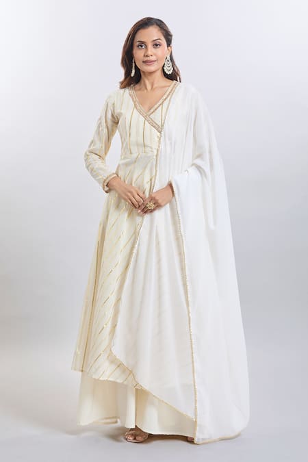 Samyukta Singhania Gold Stripe Cotton Kurta Palazzo Set 