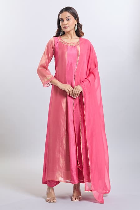 Samyukta Singhania Pink Upada Silk Anarkali Set 