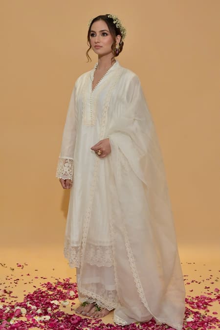 Rachit Khanna White Pintucks Kurta Set 