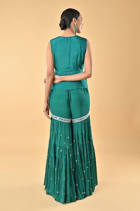 KEITH GOMES Embroidered Green Blouse & Gharara Set 