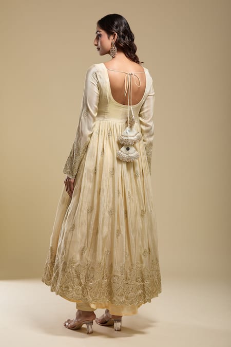 Samyukta Singhania Cream Tissue Anarkali Set 