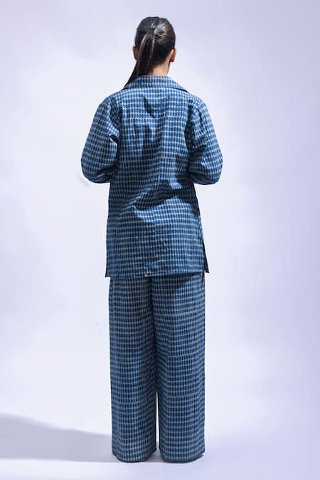 JAYATI GOENKA Block Printed Cotton Chambray Blazer Set 
