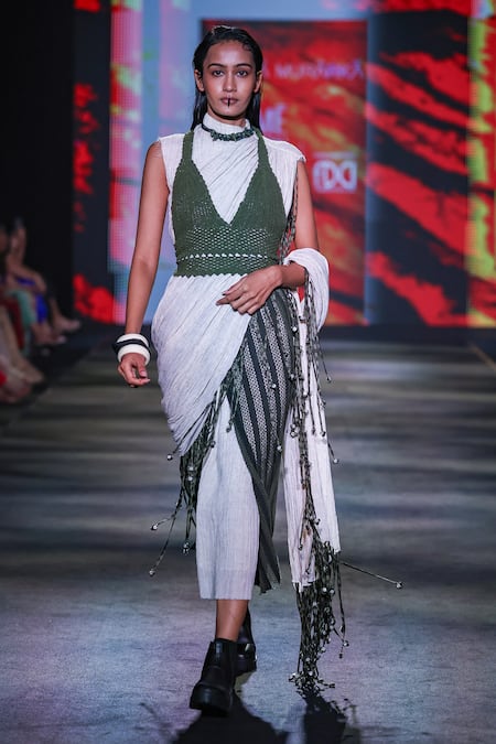 Kritika Murarka Stripe Cotton Net Flap Midi Skirt 