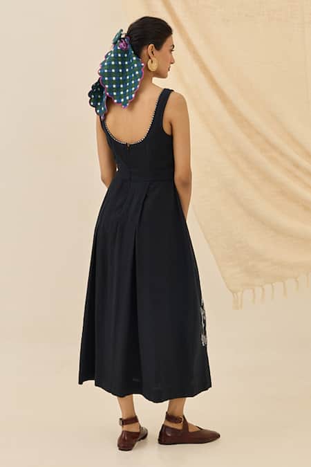 Jodi Jugnu Kala Cotton Embroidered Midi Dress 