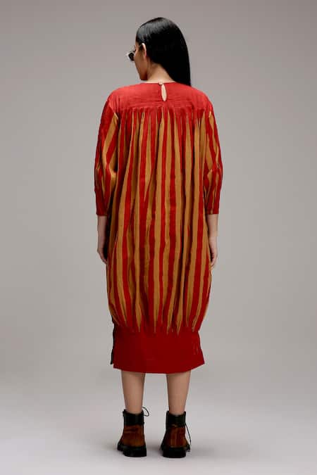 MATI Pleated Stripe Cotton Midi Dress 