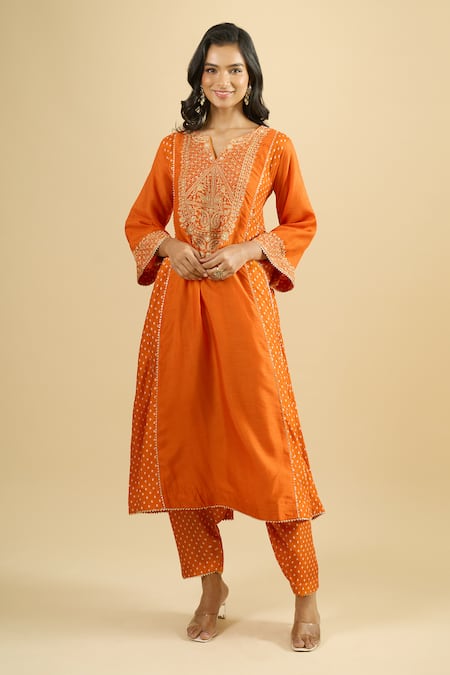 Sheetal Batra Orange Embroidered Kurta & Salwar Set 