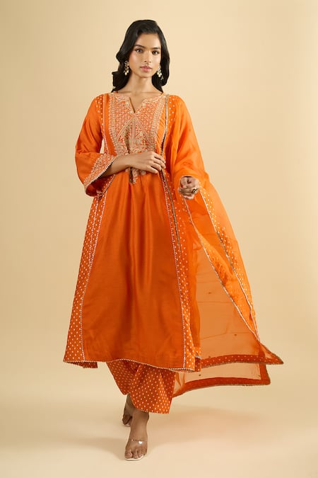 Sheetal Batra Orange Embroidered Kurta Salwar Set 
