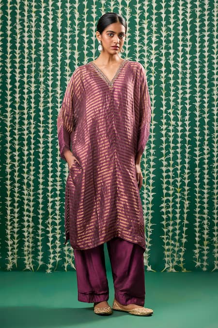 Cupid Cotton Dhana Striped Pattern Kaftan Kurta & Pant Set 