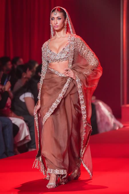 Itrh Varnika Organza Silk Saree Set With Veil 