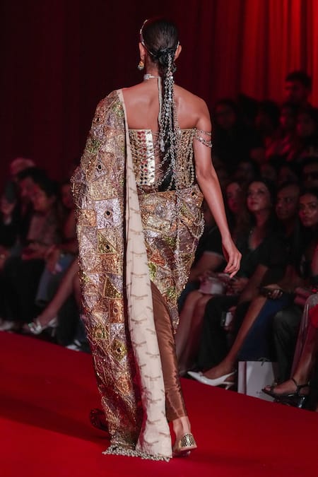 Itrh Rangrekha Patchwork Saree With Blouse 