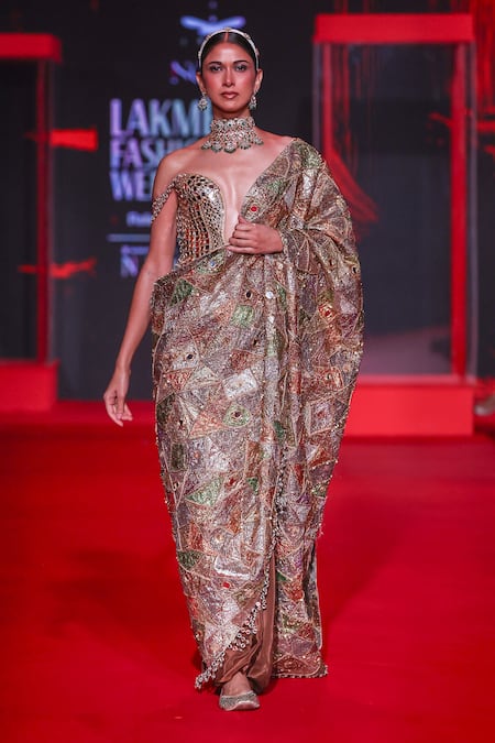 Itrh Rangrekha Patchwork Saree With Blouse 