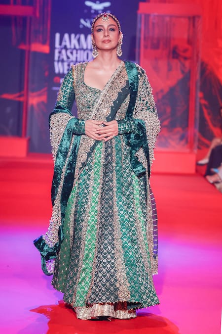 Itrh Vaidurya Mirror Work Anarkali Set With Jaal Dupatta 