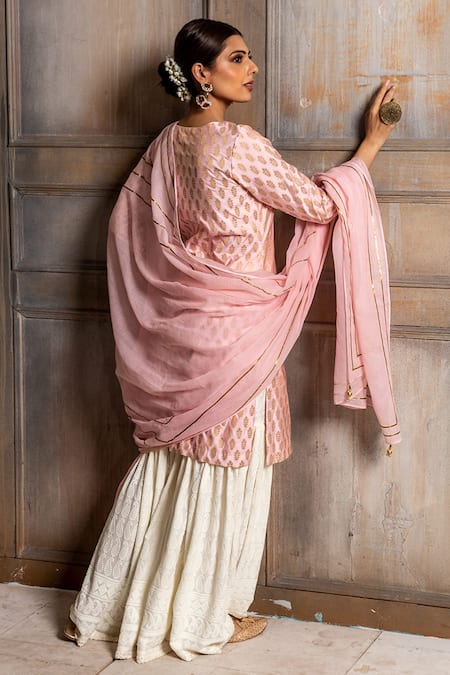 Monk & Mei By Sonia Anand Kumudini Brocade Kurta Sharara Set