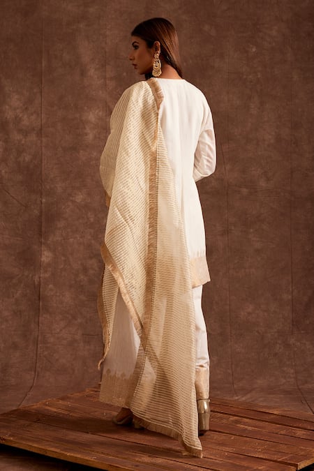 The Home Affair Banarasi Zari Chanderi Pintucked Kurta Sharara Set 